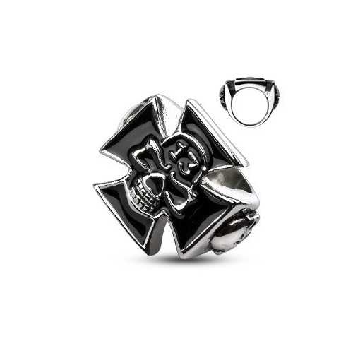 MEN'S STEEL SIGNET RING CELTIC CROSS SKULL SKULL 13 LUCKY BIKER NEW 2016