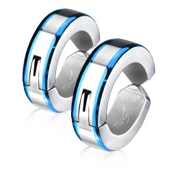 FAUSSE PAIRE BOUCLE D'OREILLE CREOLES HOMME FEMME ADO NON PERCEE ACIER BANDE COLOREE NEUVE