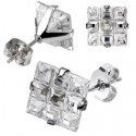 PAIR OF EARRINGS FOR MEN WOMEN TEEN STEM CLASP STEEL 9 SQUARE ZIRCON DIAMS WHITE NEW diameter 5mm 6mm 7mm