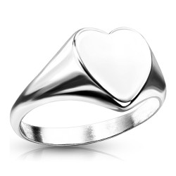 Modern and wide knob ring for woman in silver stainless steel with heart shaped tray ready for engraving