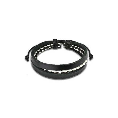 Verstellbares Herrenarmband aus Leder mit drei Gliedern in der Farbe Schwarz und Weiß