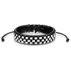 Bracelet réglable homme cuir couleur blanc et noir équipe foot rugby