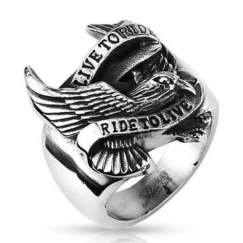 Anillo de sello para hombre de acero inoxidable eagle live to ride biker
