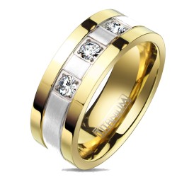 Bague alliance anneau fiançailles homme femme titane bande or zircon