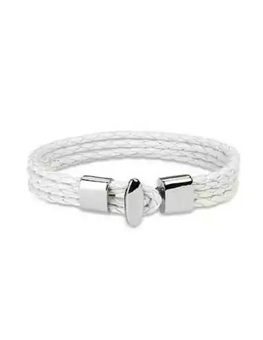 Men's bracelet woman teen 4 leather links white braid and new steel clasp ►76