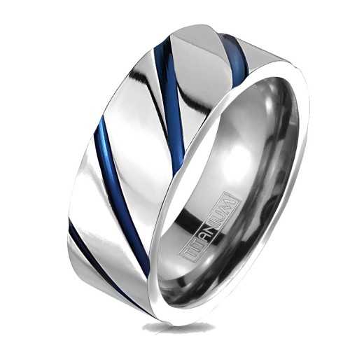 Bague alliance anneau de fiançailles homme femme titane brûlures bleues
