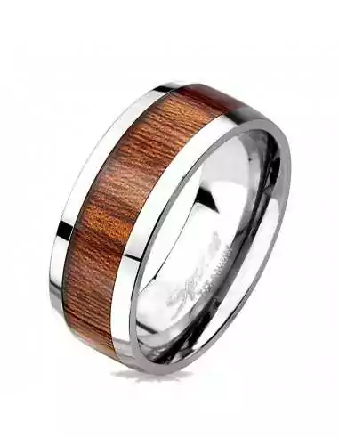 Alianza hombre anillo titanio banda central madera teñida