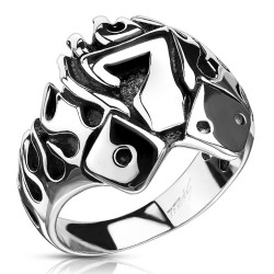 Bague chevalière homme acier chiffre porte chance bonheur poker biker