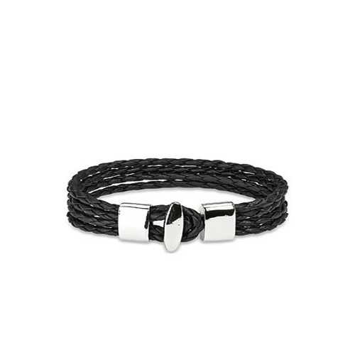 ARMBAND FÜR HERREN FRAUEN ADO 4 LINKS AUS SCHWARZEM GEFLOCHTENEM LEDER UND NEUEM STAHLVERSCHLUSS ►76