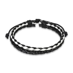 Pulsera de hombre para jovenes de cuero doble trenza ajustable color blanco y negro
