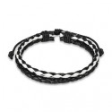 Bracelet homme ado cuir double tresses réglable couleur noir et blanc