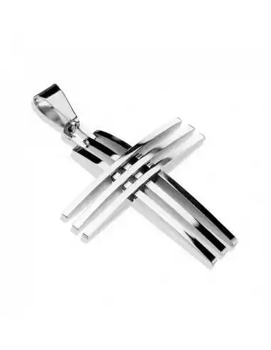 Pendant for men in stainless steel triple 3 crosses and ball chain