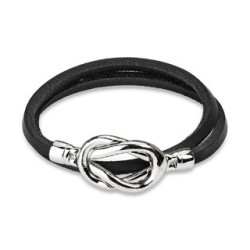 BRACCIALE DONNA TEEN DOPPIA MAGLIA IN PELLE NERA CHIUSURA 2 NODI IN ACCIAIO NEW 85