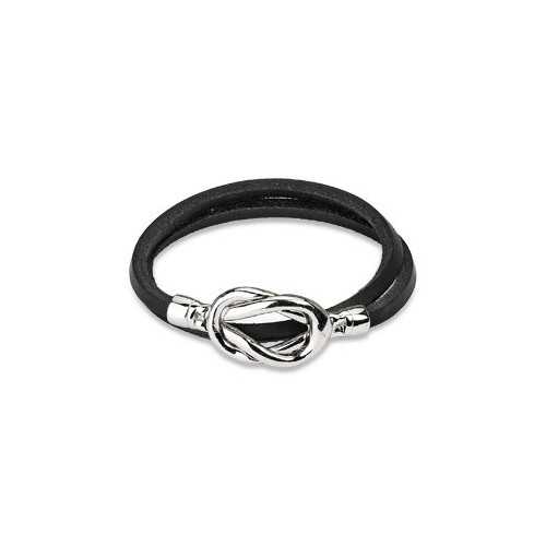 BRACELET POUR FEMME ADO DOUBLE LIEN EN CUIR NOIR FERMOIR 2 NOEUDS ACIER NEUF 85