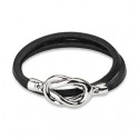 BRACELET POUR FEMME ADO DOUBLE LIEN EN CUIR NOIR FERMOIR 2 NOEUDS ACIER NEUF 85