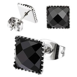Pair Earrings for Men Woman Teen Stem Clasp Steel Square Multi Face Stone Onyx Black Diameter from 4mm to 7mm