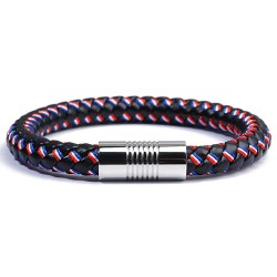 Bracelet homme cuir fermoir acier couleur bleu blanc rouge pays France