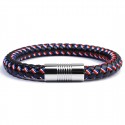 Bracciale da uomo in pelle con chiusura in acciaio colore blu bianco rosso paese Francia