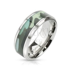 Bague anneau homme femme acier effet camouflage militaire originale