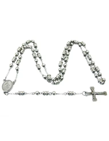 Herren-Rosenkranz-Perlenkette mit Kreuzanhänger, Jesus-Kruzifix und  Jungfrau-Maria-Medaille aus Stahl