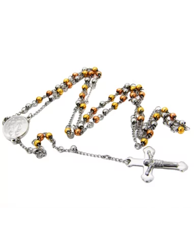 Cruz de crucifijo de rosario de acero para hombres y medallón milagroso de la Santísima Virgen María