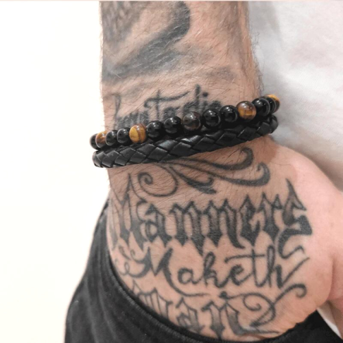 Zweireihiges geflochtenes Lederarmband für Herren mit Naturstein-Tigerauge