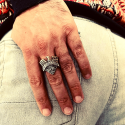 Hombre Anillo Hombre Solid Acero y Placa Dorada Biker Americana Neuve