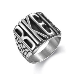 Men's ring solid steel large letter size biker