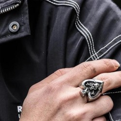 BAGUE CHEVALIERE HOMME FEMME ACIER COEUR AS PIQUE POKER TETE DE MORT NEUVE 4686