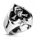 BAGUE CHEVALIERE HOMME FEMME ACIER COEUR AS PIQUE POKER TETE DE MORT NEUVE 4686