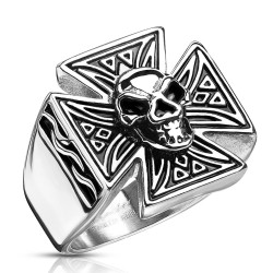 Anello con sigillo per uomo biker acciaio croce celtica teschio