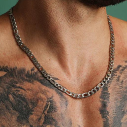 Men's chain stainless steel silver color figaro mesh 7mm
