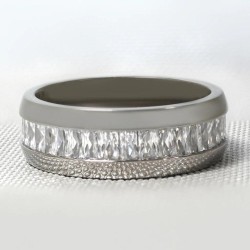 Bague alliance mariage femme titane bande centrale en zircons carrés