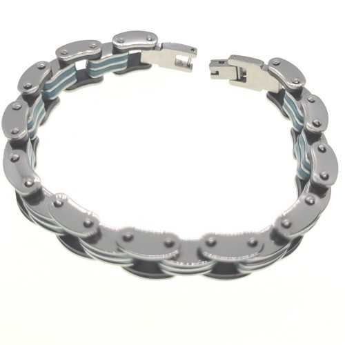 Herren Panzerkette Motorrad Fahrradkette Edelstahl Blau Biker 20cm