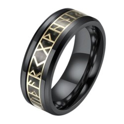 Bague anneau homme acier noire alphabet runique viking nordique