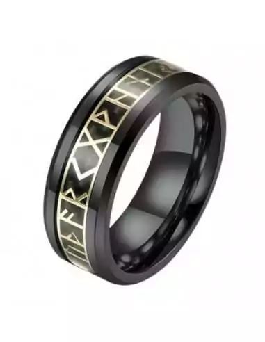 Bague anneau homme acier noire alphabet runique viking nordique