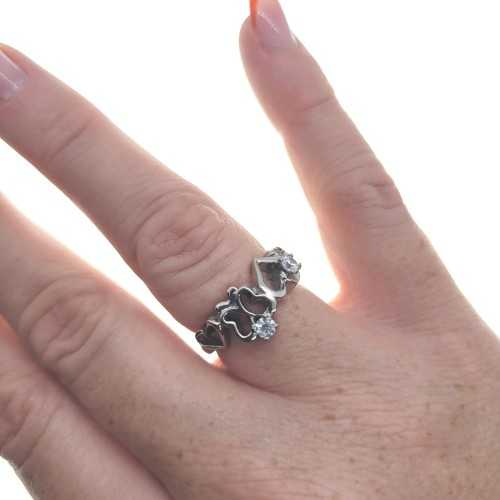 Anillo de mujer de acero inoxidable y plata con circonitas mariposa y corazón desgastado