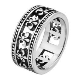 Men's Steel Royal Frieze Fleur de Lys French Symbol Ring