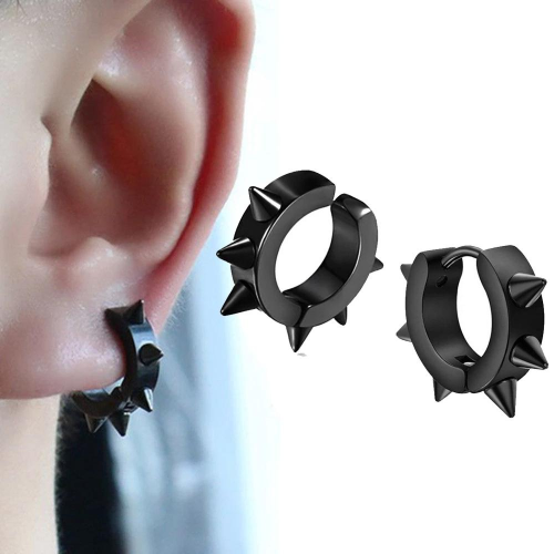 Earrings man black pointed steel: bold style
