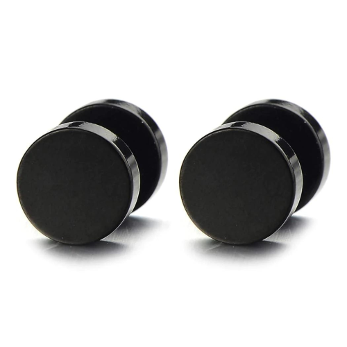 COPPIA DI ORECCHINI UOMO RAGAZZI IN ACCIAIO LUXURY GIOIELLO CHIP NERO CON CHIODO ORECCHINO 8mm ACCIAIO NERO
