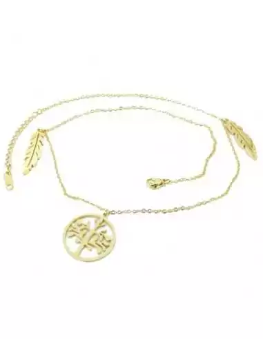 Women's fine chain adornment adorned with feathers, gold steel tree of life pendant