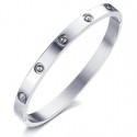 Bracciale bangle da donna in acciaio color argento con zirconi incastonati