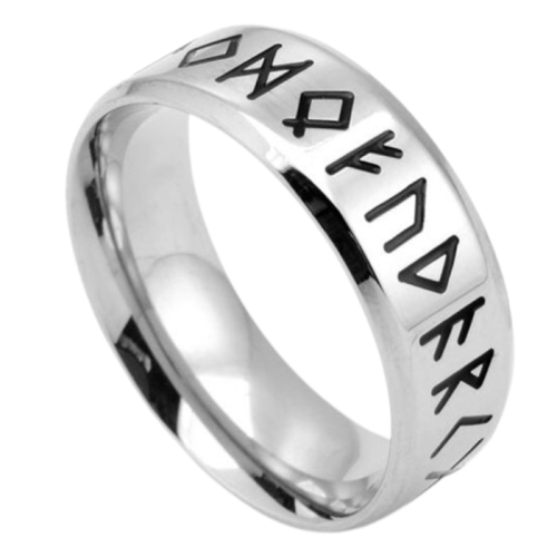 Anello anello uomo in acciaio nero alfabeto runes viking valhalla