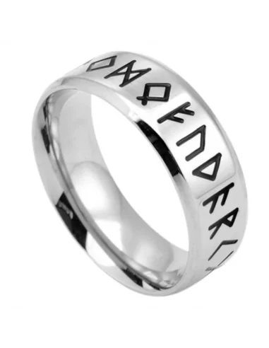 Men's black steel ring ring alphabet runes viking valhalla