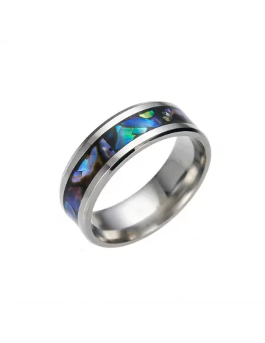 Women's ring, silver steel, mother-of-pearl band, abalone essence