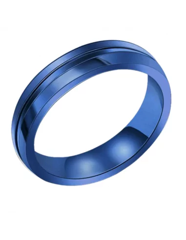 Herrenring, Ring, Stahlrille, Mittelband, blaue Farbe