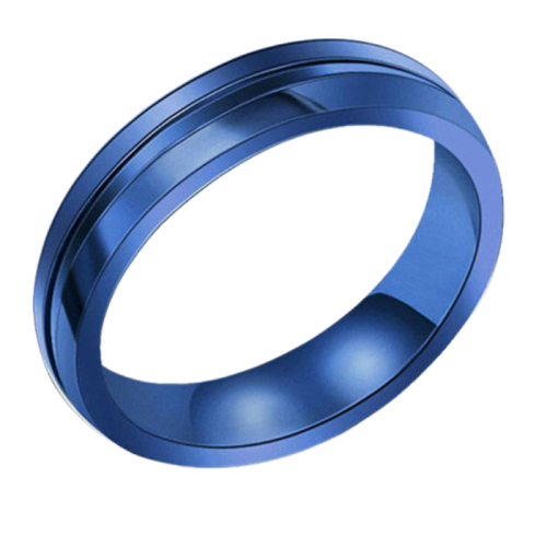 Man ring man steel groove central band color blue
