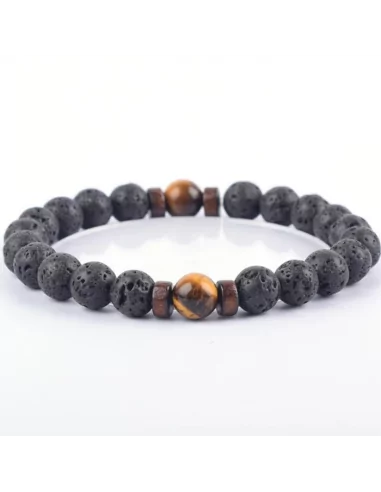 Teenage men's bracelet lava stones and tiger's eye chakra bead