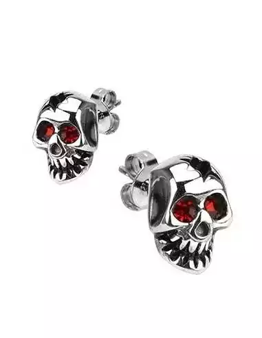 Pair of men's skull biker red eyes earrings