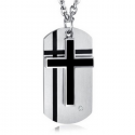 Men's pendant in steel military plate and Latin black cross zircon
